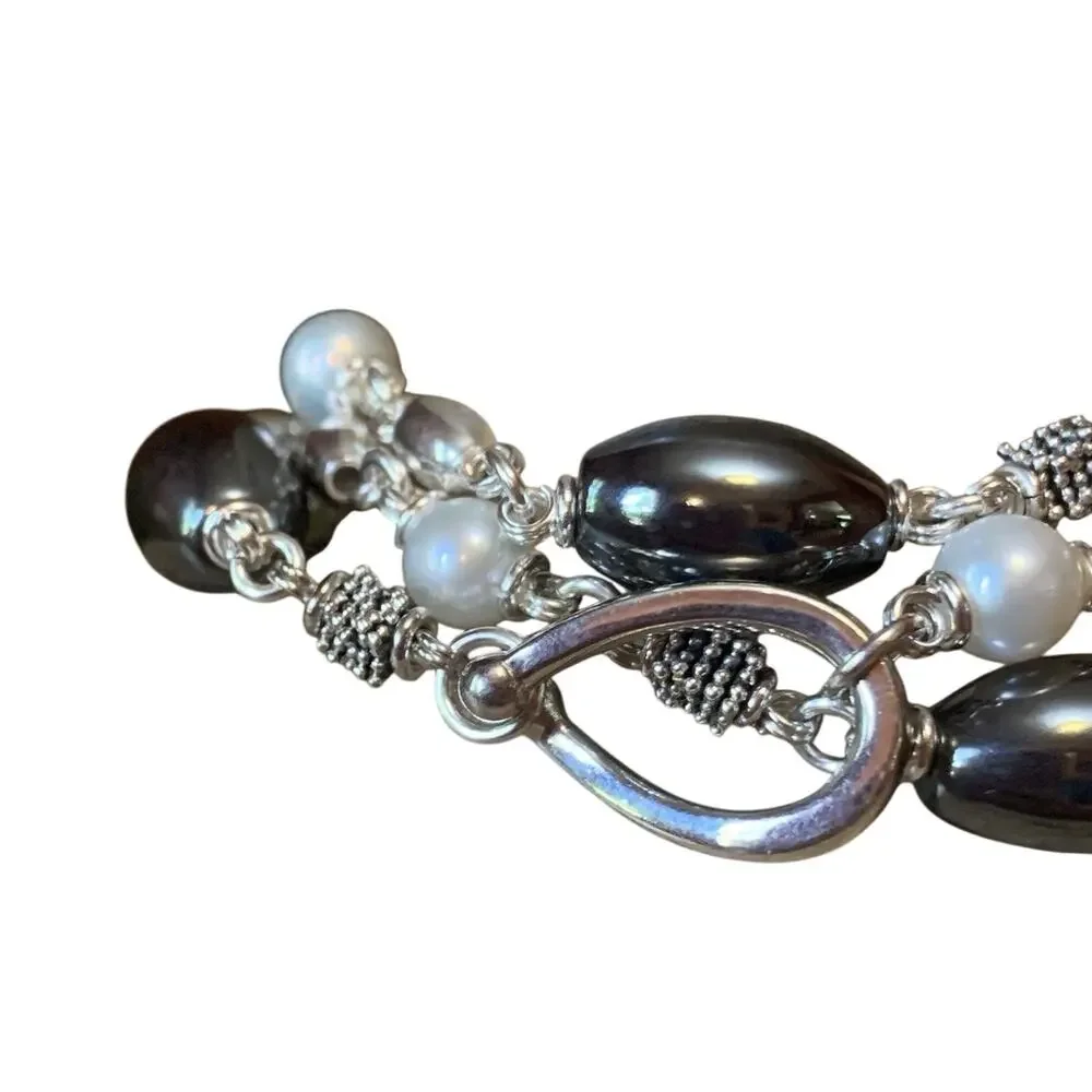 Michael Dawkins Bracelet Sterling Silver, Hematite and Pearl Multi Strand - Picture 7 of 9